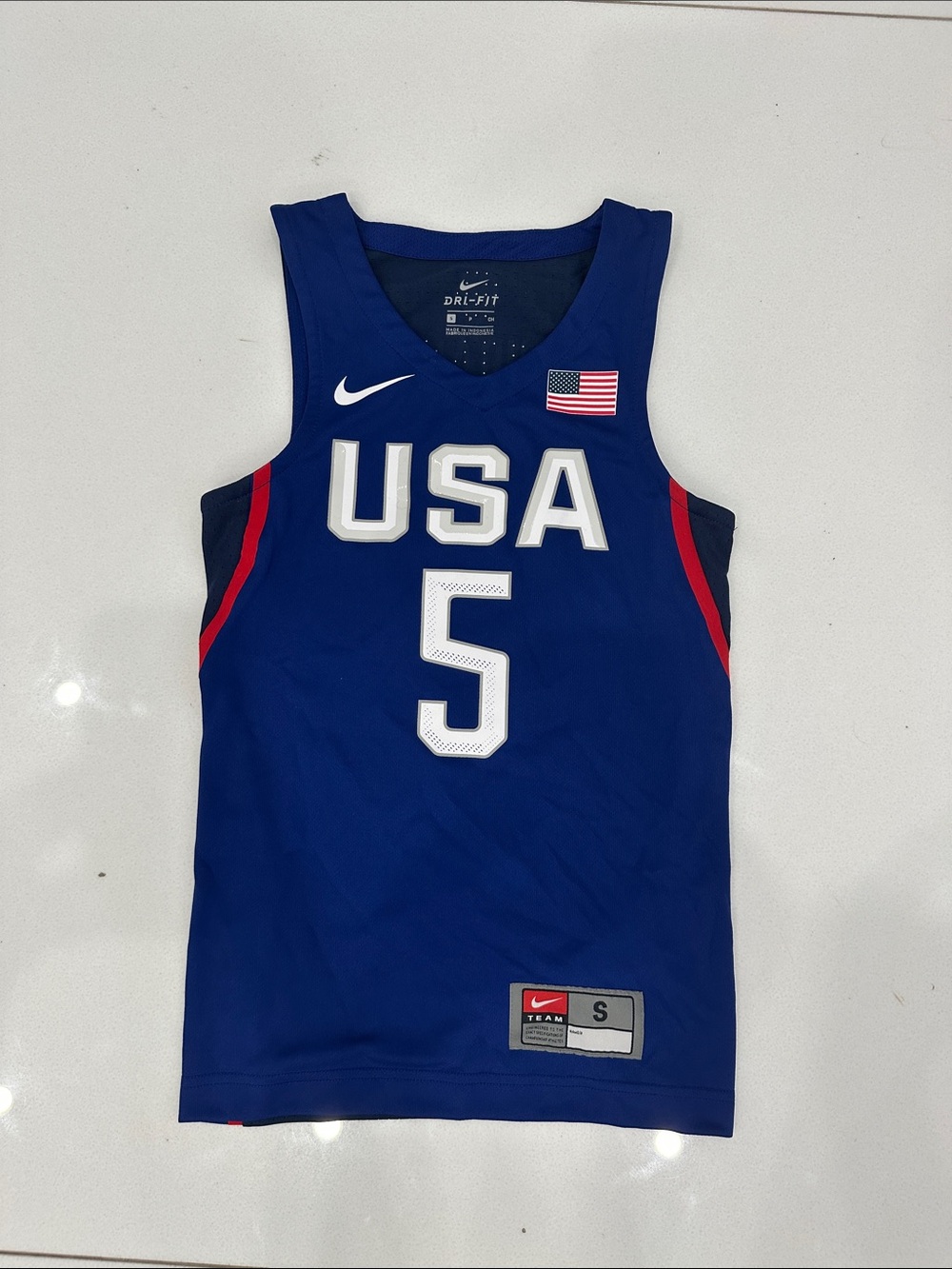 Nike 2012 USA Basketball Jersey - Navy Blue with Red & White #5